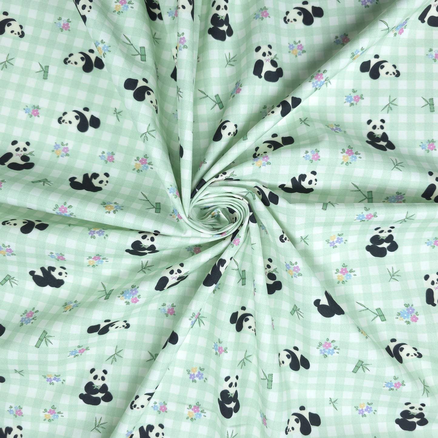 Bamboo Blossom Panda Printed Poplin Fabric