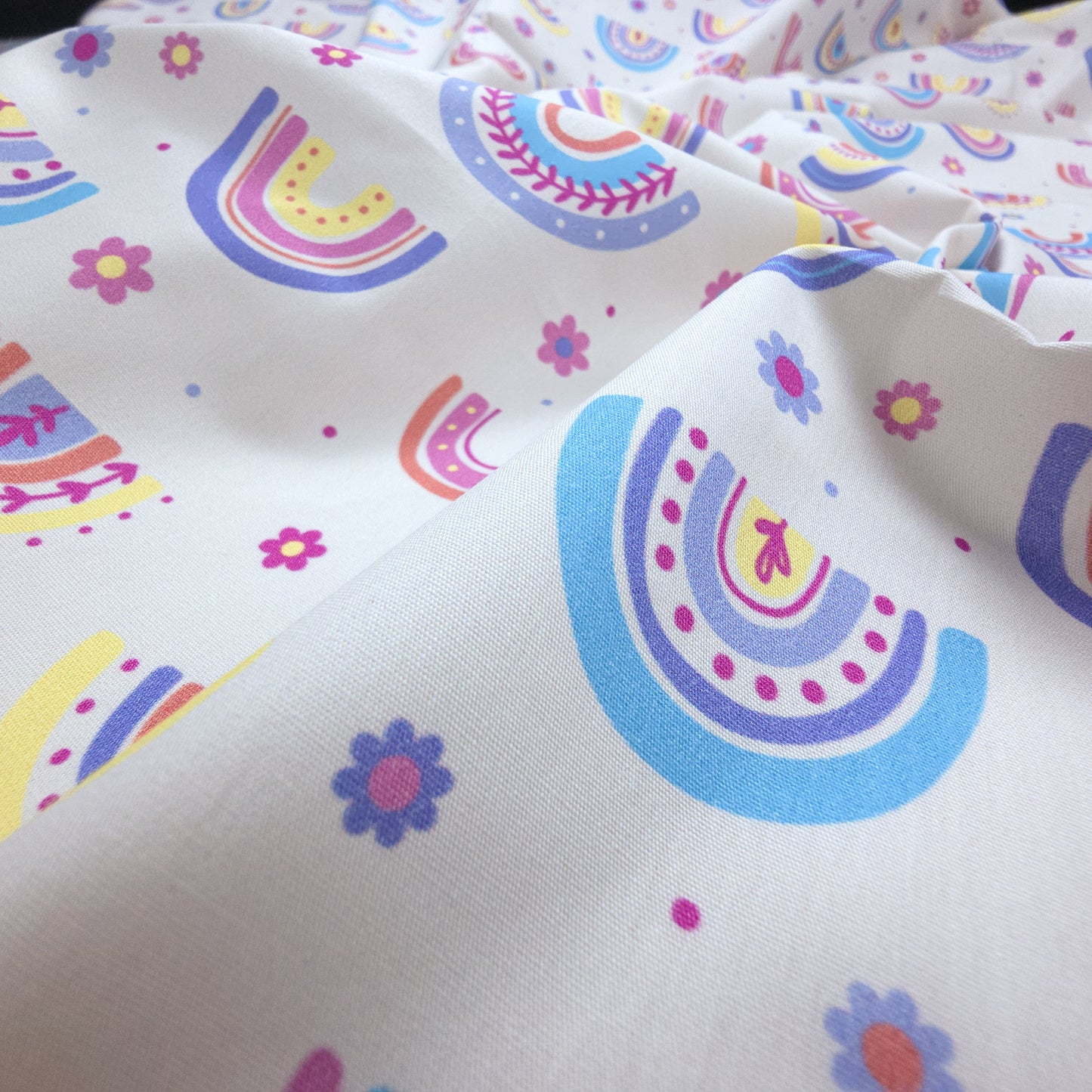 Whimsical Rainbow Garden Printed Poplin Fabric