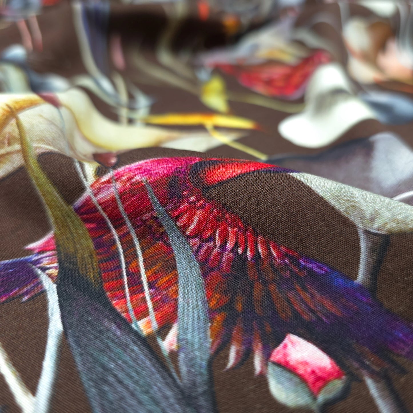 Elegant Crane Garden Printed Rayon Fabric