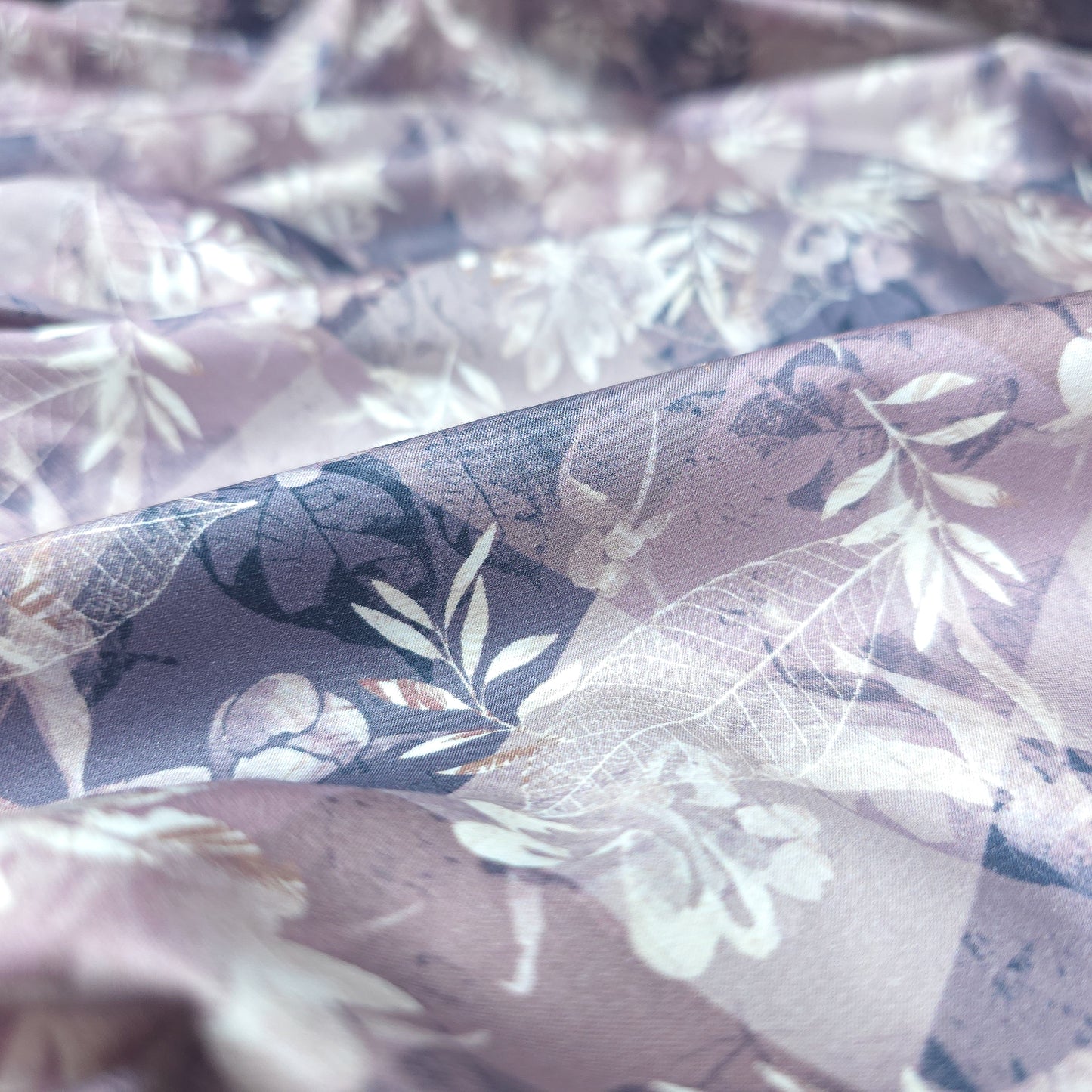Floral Check Overlay Printed Satin Fabric