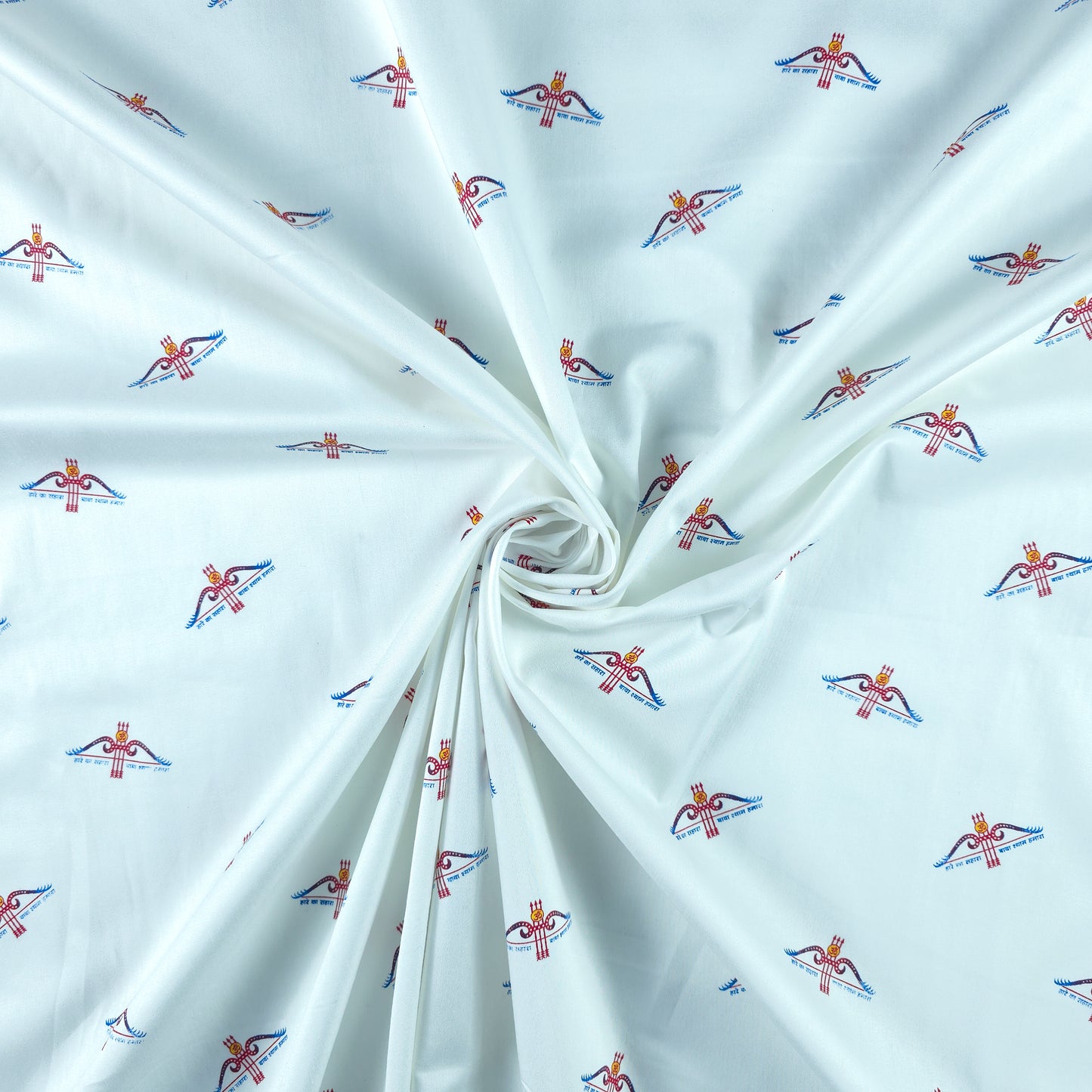 Divine Bow-Arrow Emblem Printed Satin Fabric