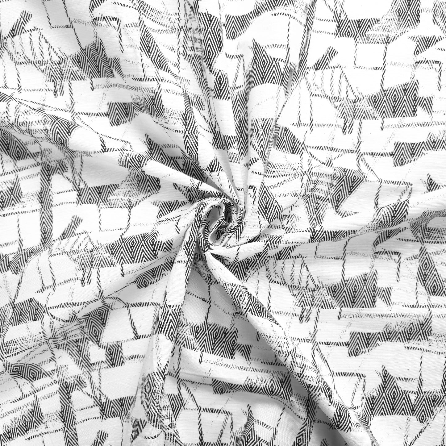Geometric Mosaic Printed Cotton Slub Fabric