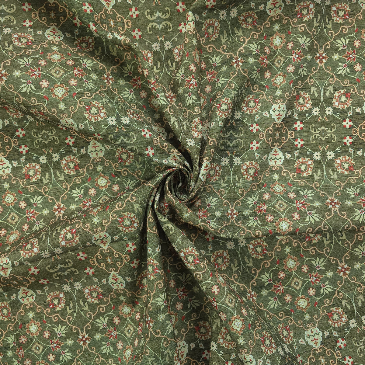 Ornate Persian Floral Lattice Printed Magic Slub Fabric