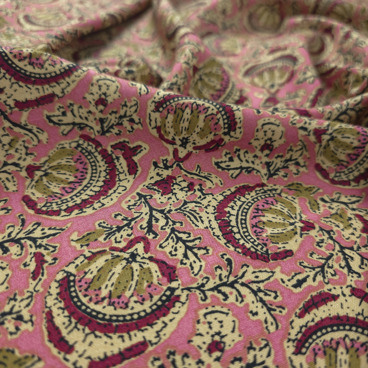 Heritage Paisley Vine Printed Rayon Fabric - Pink