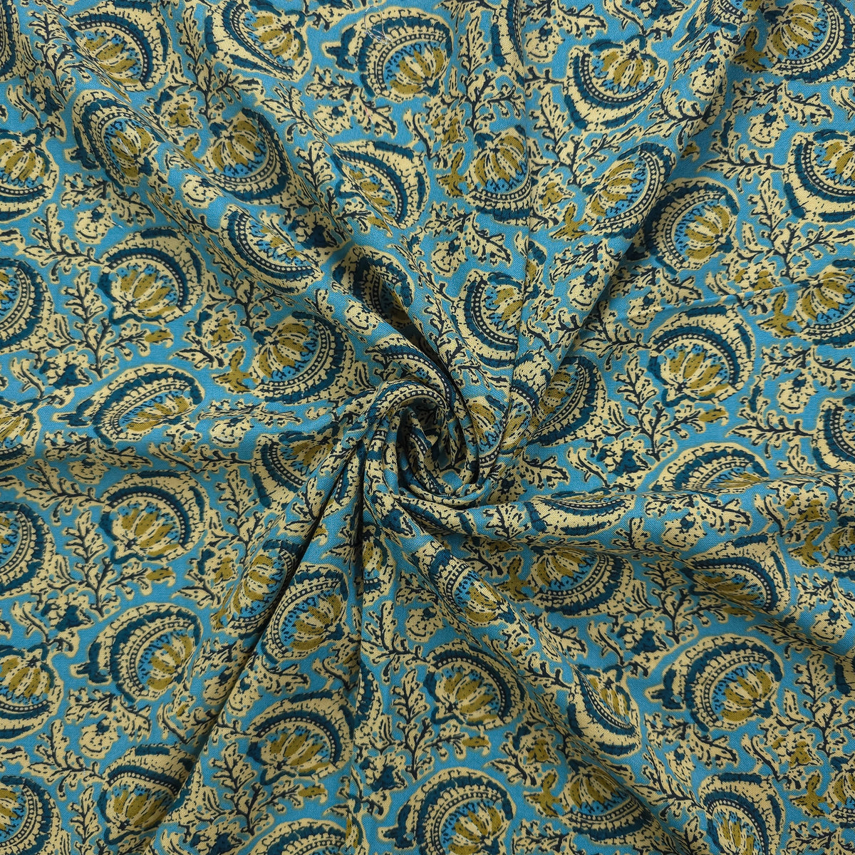 Heritage Paisley Vine Printed Rayon Fabric - Sky Blue