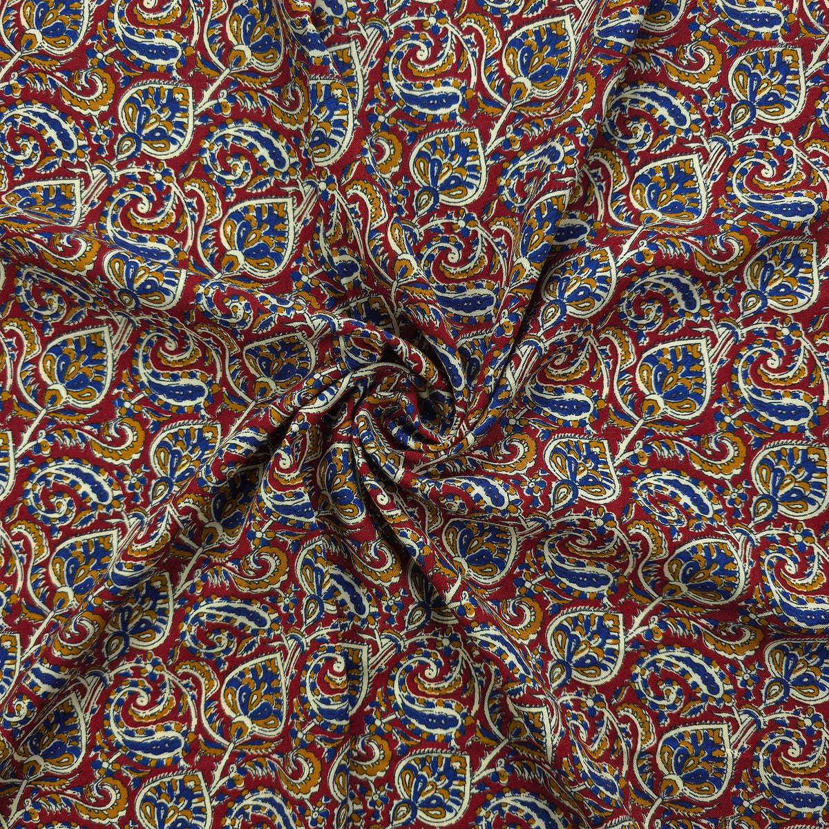 Intricate Floral Paisley Swirl Printed Rayon Fabric - Red