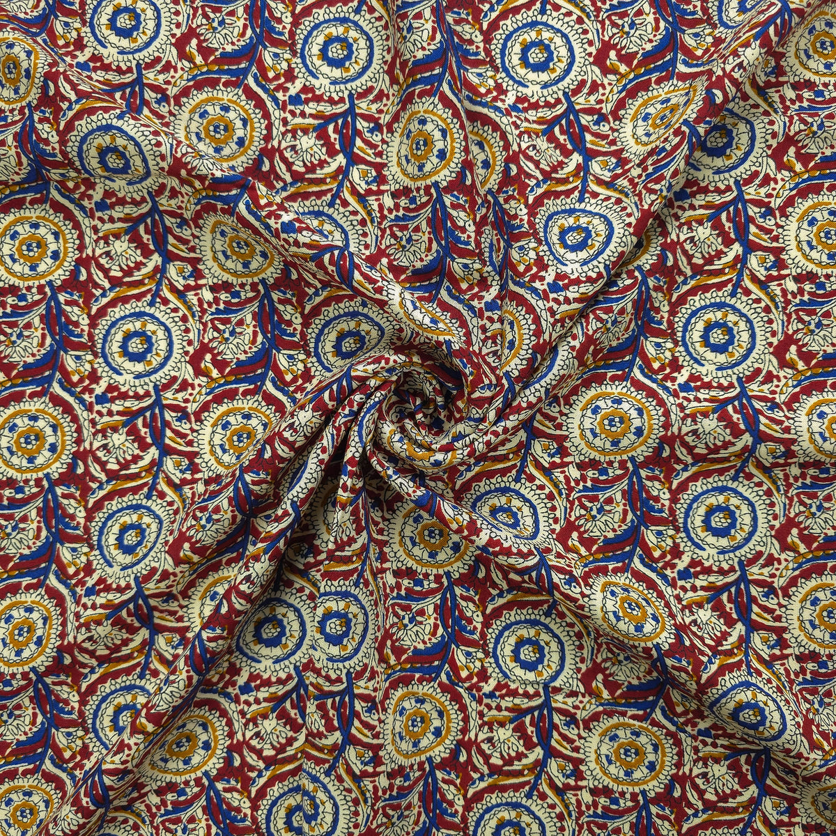 Intricate Floral Medallion Botanical Printed Rayon Fabric - Red