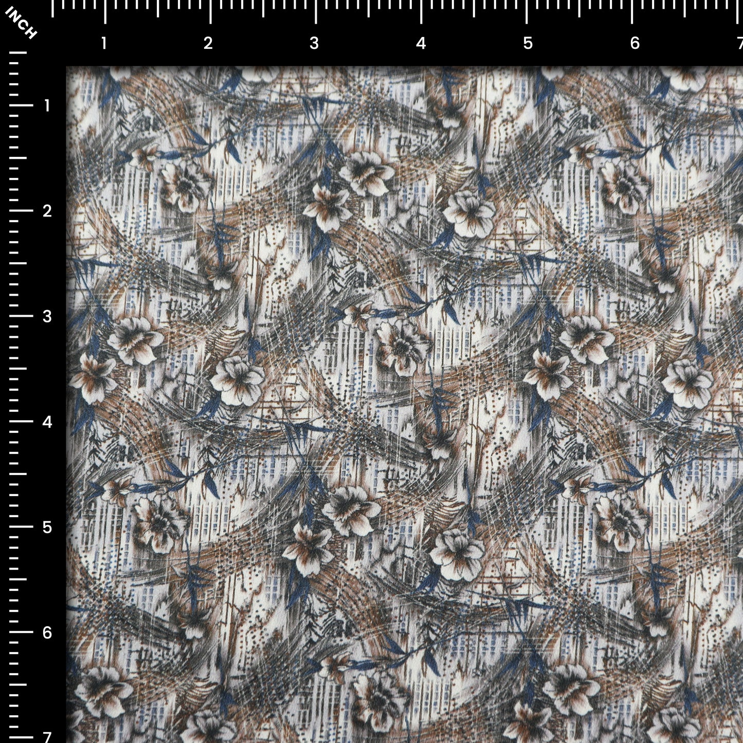 Abstract Floral Brushwork Satin Fabric