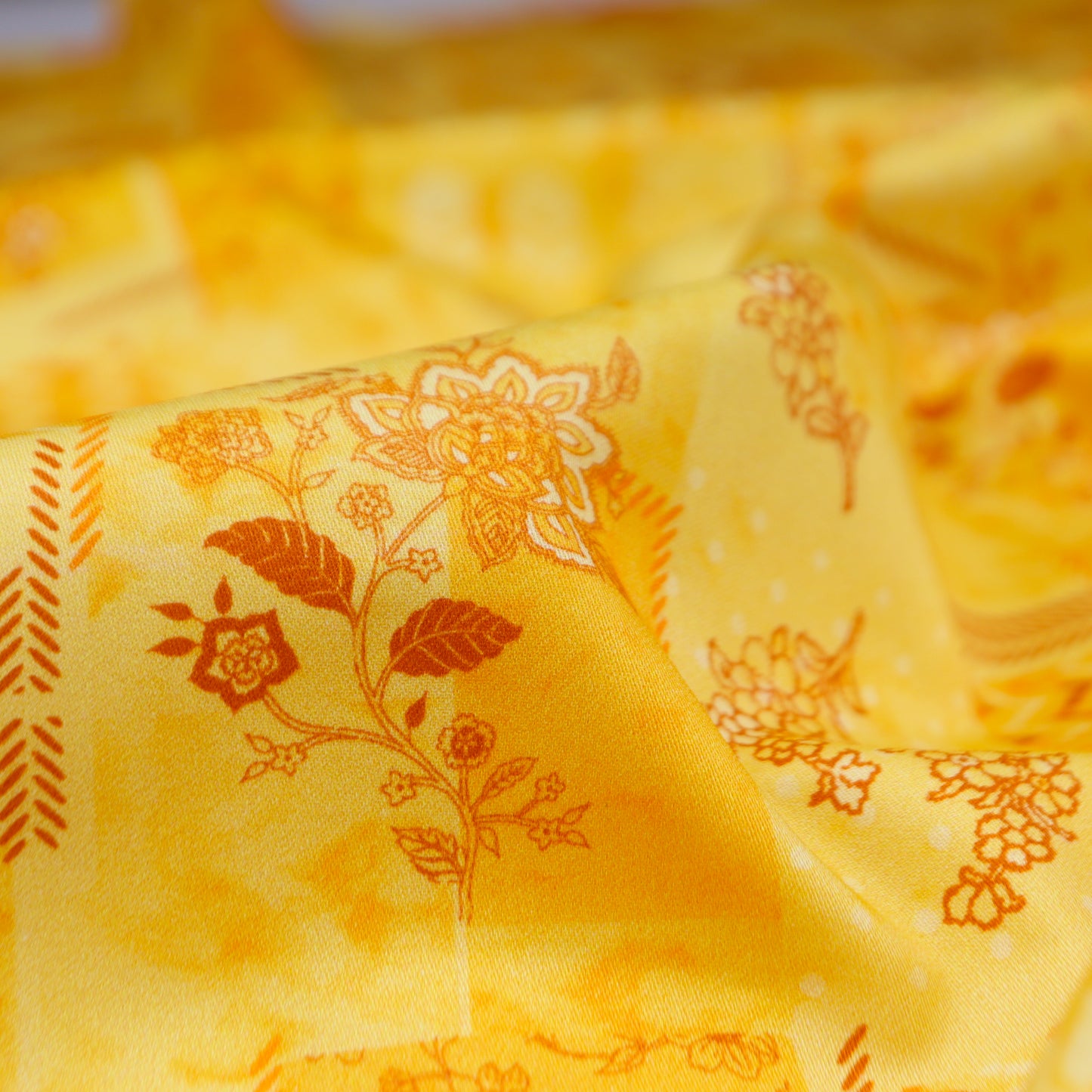 Ornamental Patchwork Floral Satin Fabric