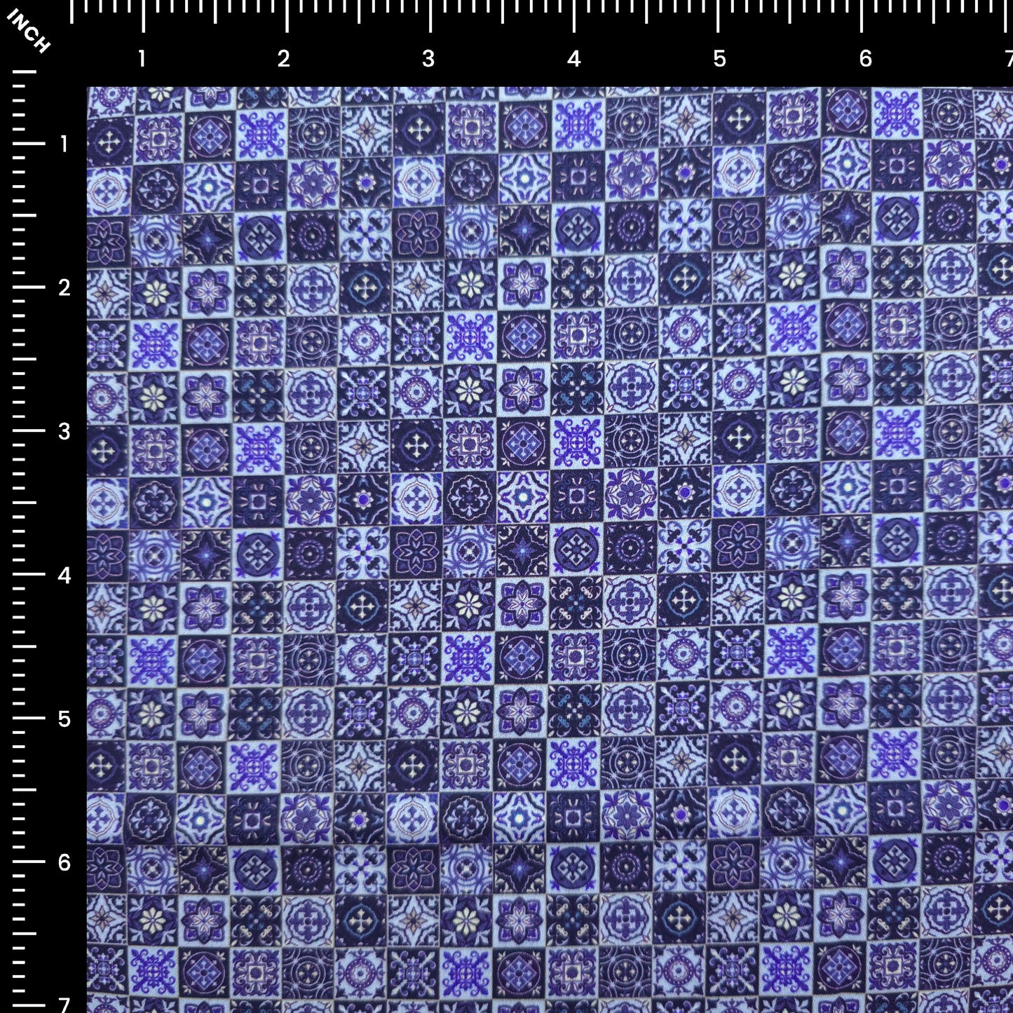 Vintage Tile Motif Printed Satin Fabric