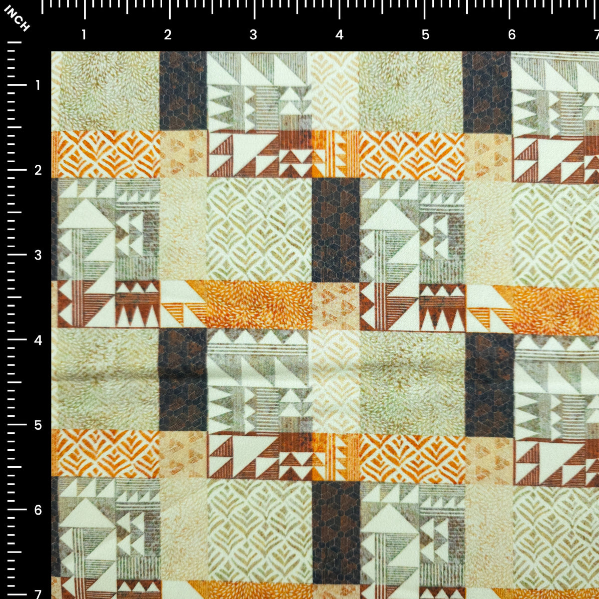 Tribal Block Patchwork Printed Satin Fabric