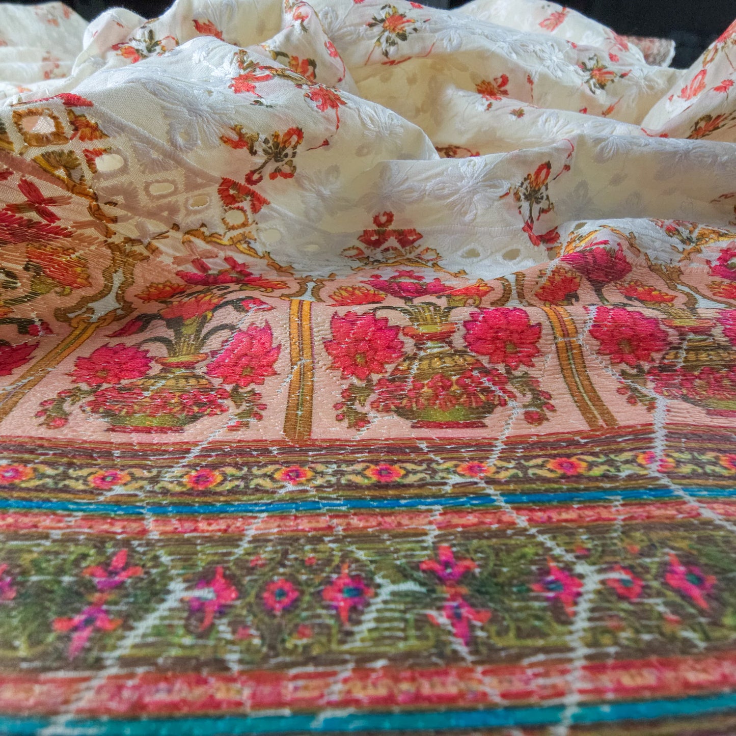 Royal Floral Border Schiffli Cambric Fabric