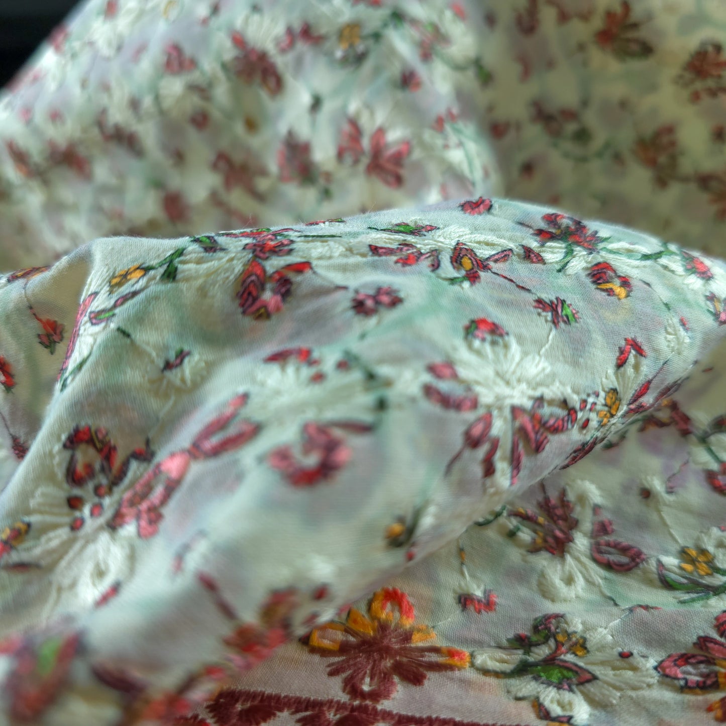 Heritage Floral Border Schiffli Cambric Fabric