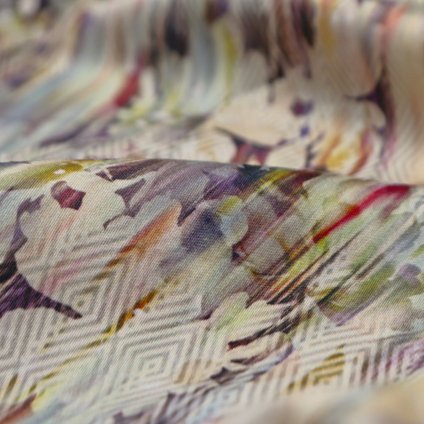 Abstract Floral Textured Satin Fabric - Kapaas