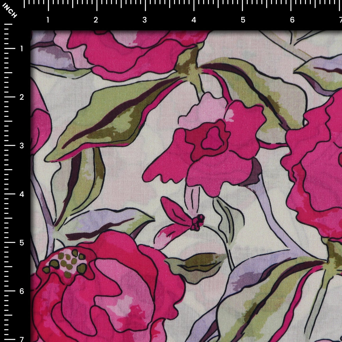 Elegant Floral Sketch Cambric Fabric - Kapaas