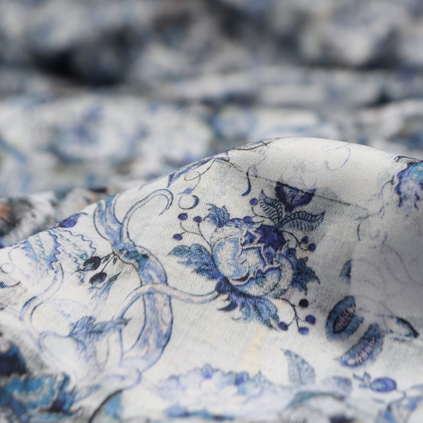 Ornamental Botanical Satin Fabric - Kapaas