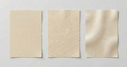 Different fabric weaves including plain, twill, and satin textures