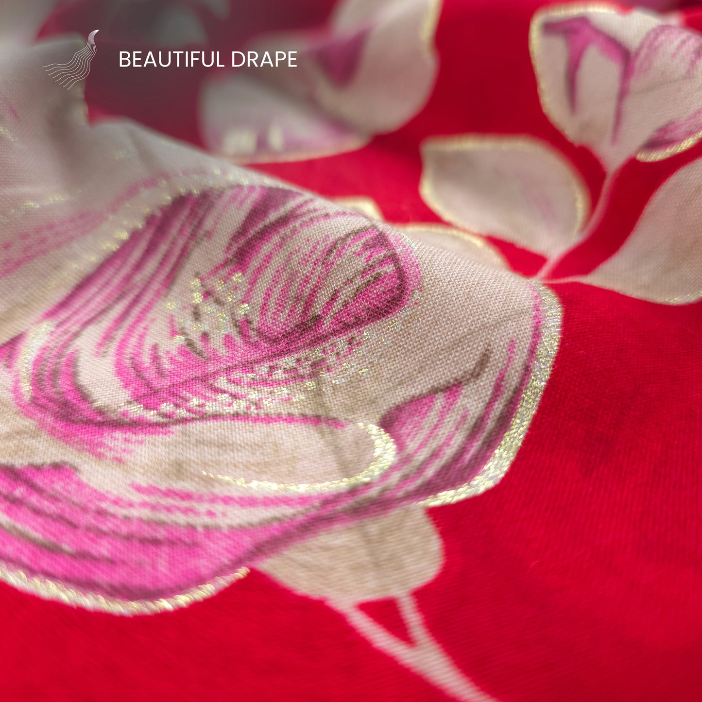 Rosewood Bloom Foil Printed Rayon Fabric