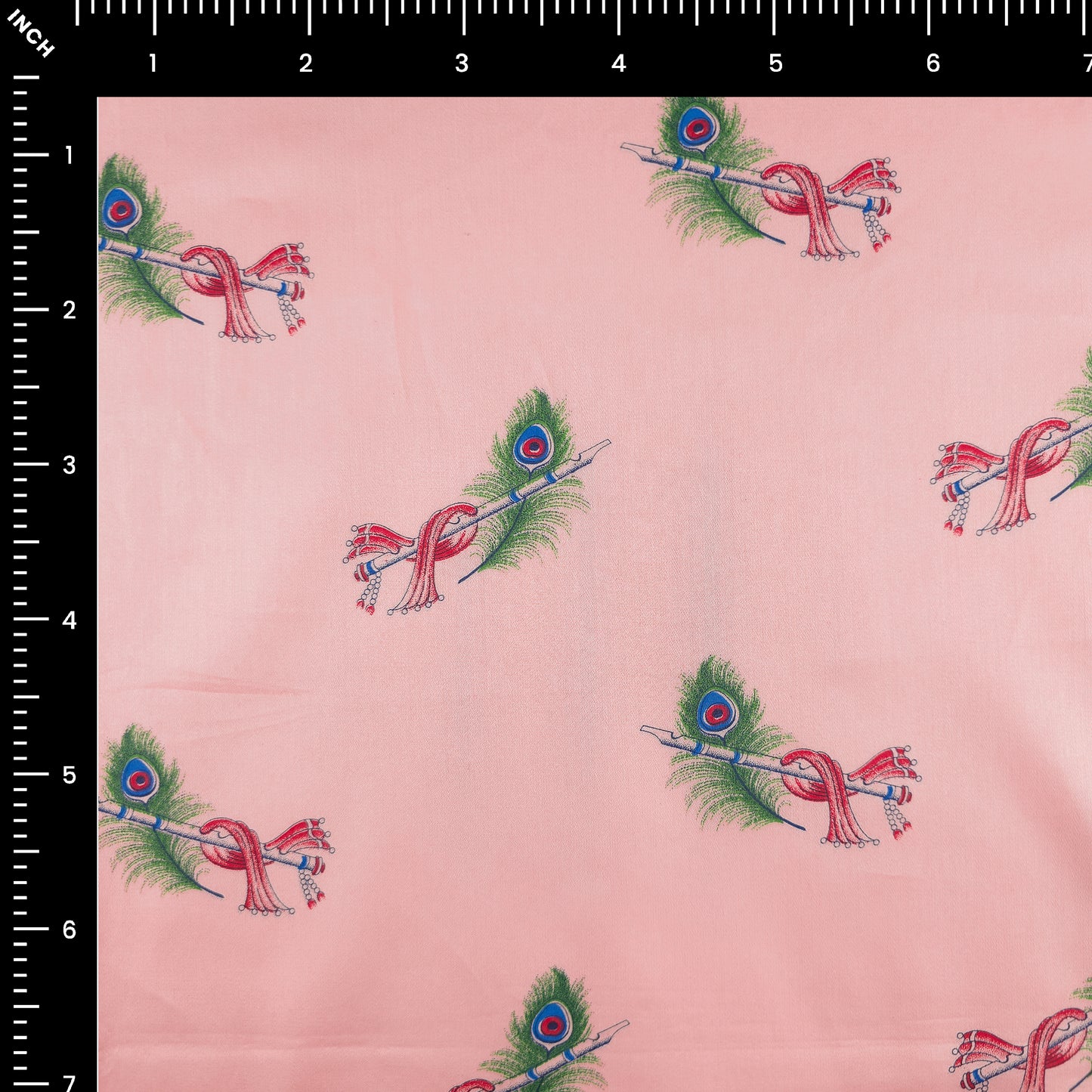 Regal Peacock Feather Printed Satin Fabric
