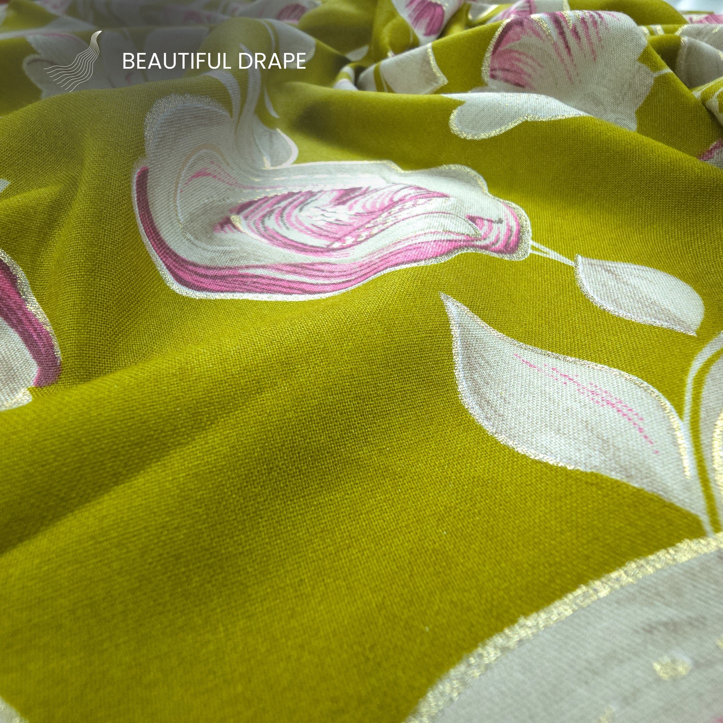 Rosewood Bloom Foil Printed Rayon Fabric