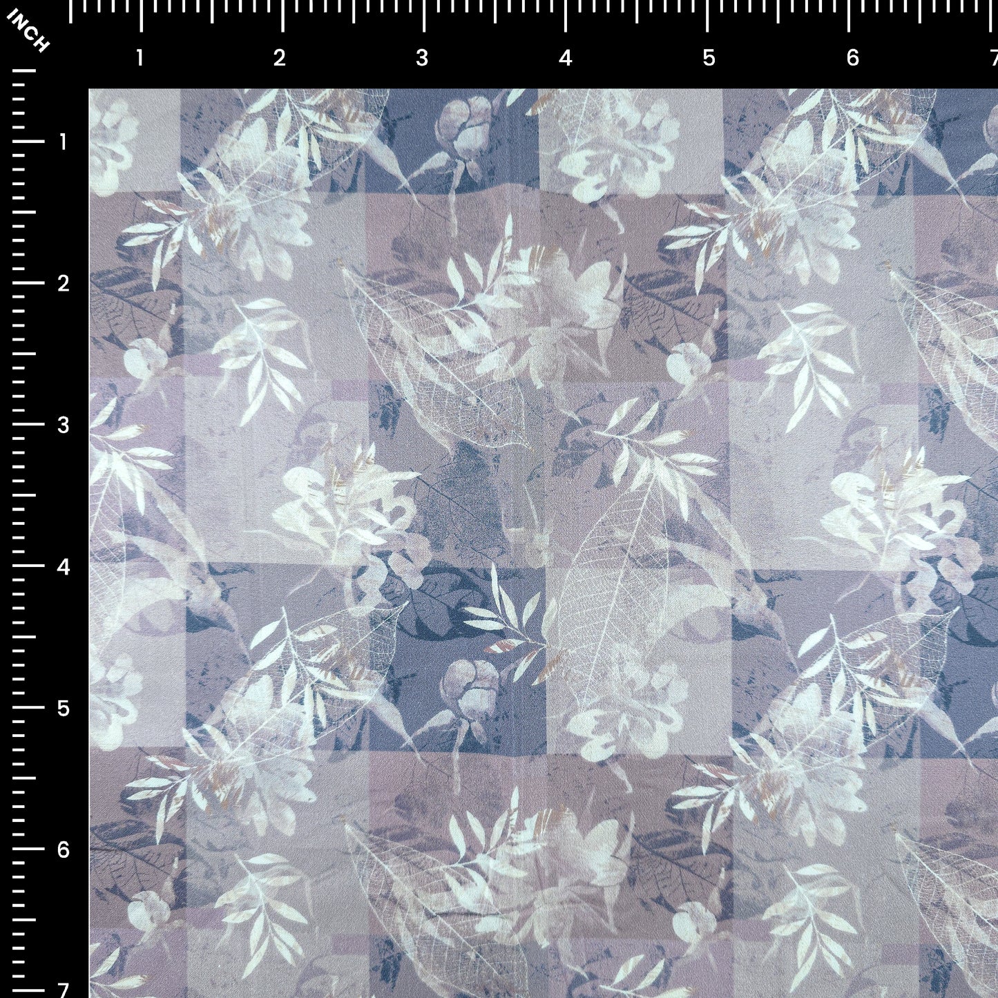 Floral Check Overlay Printed Satin Fabric