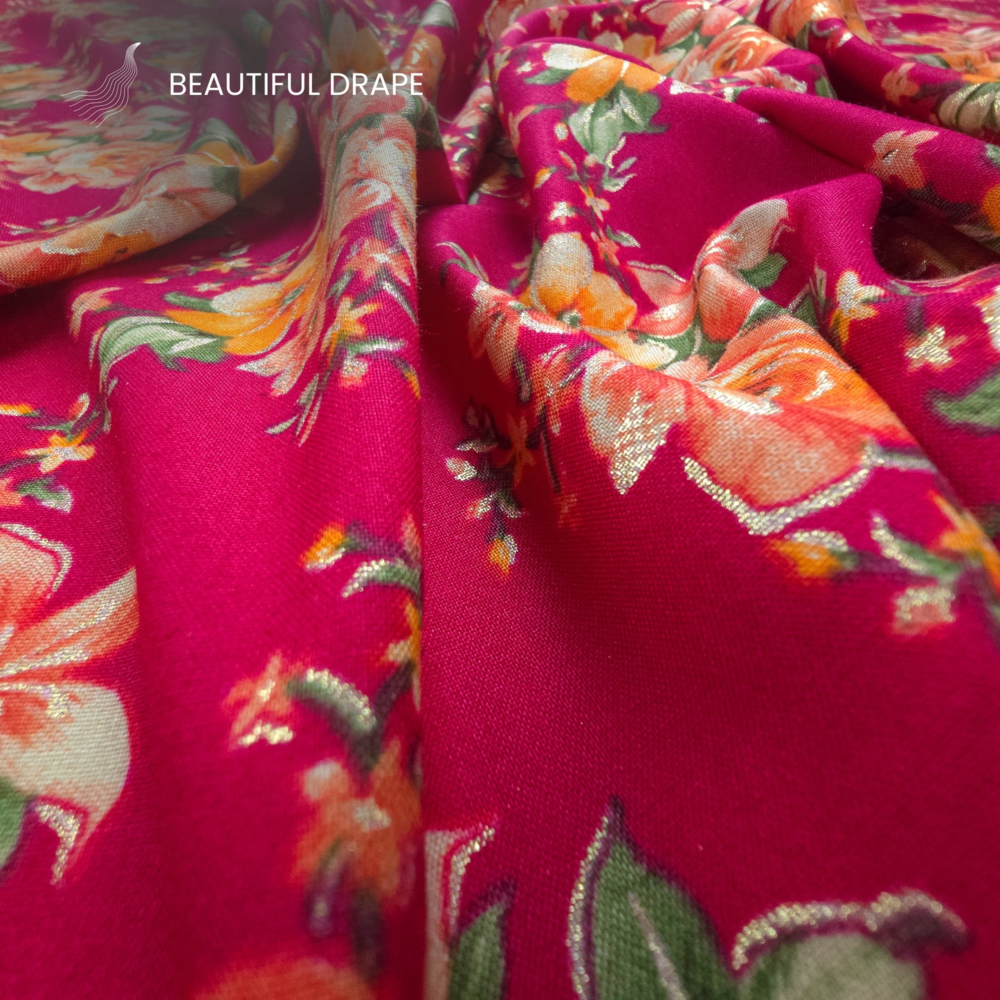 Floral Charm Foil Printed Rayon Fabric