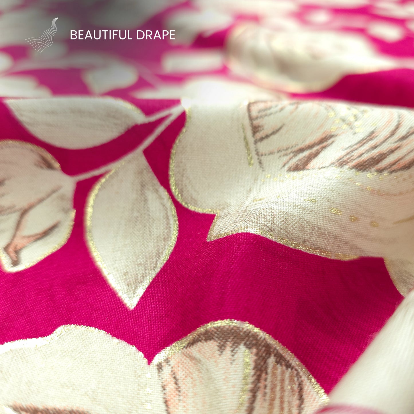 Rosewood Bloom Foil Printed Rayon Fabric