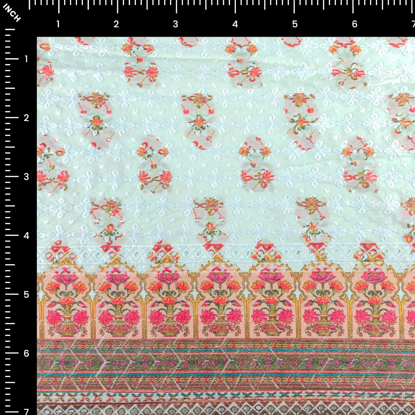 Royal Floral Border Schiffli Cambric Fabric