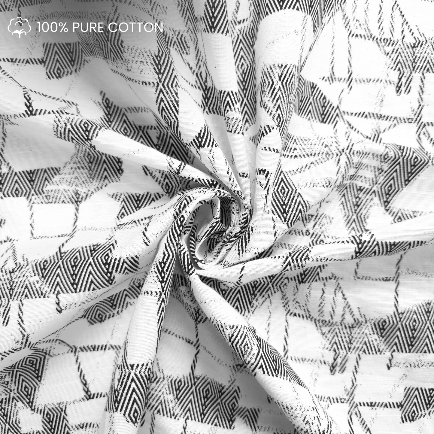 Geometric Mosaic Printed Cotton Slub Fabric
