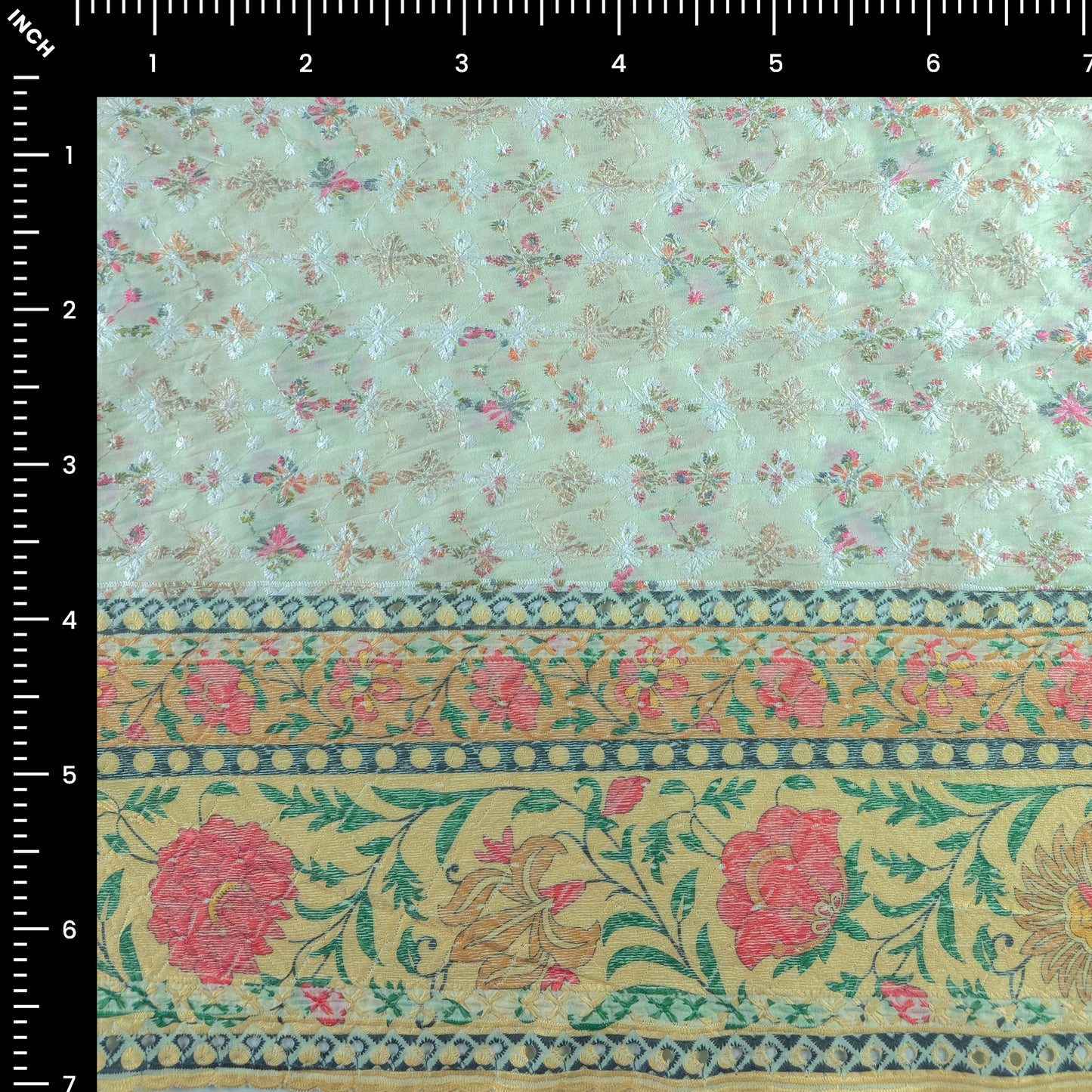 Vintage Floral Schiffli Cambric Fabric with Border
