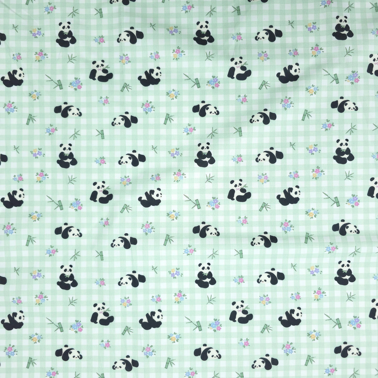 Bamboo Blossom Panda Printed Poplin Fabric