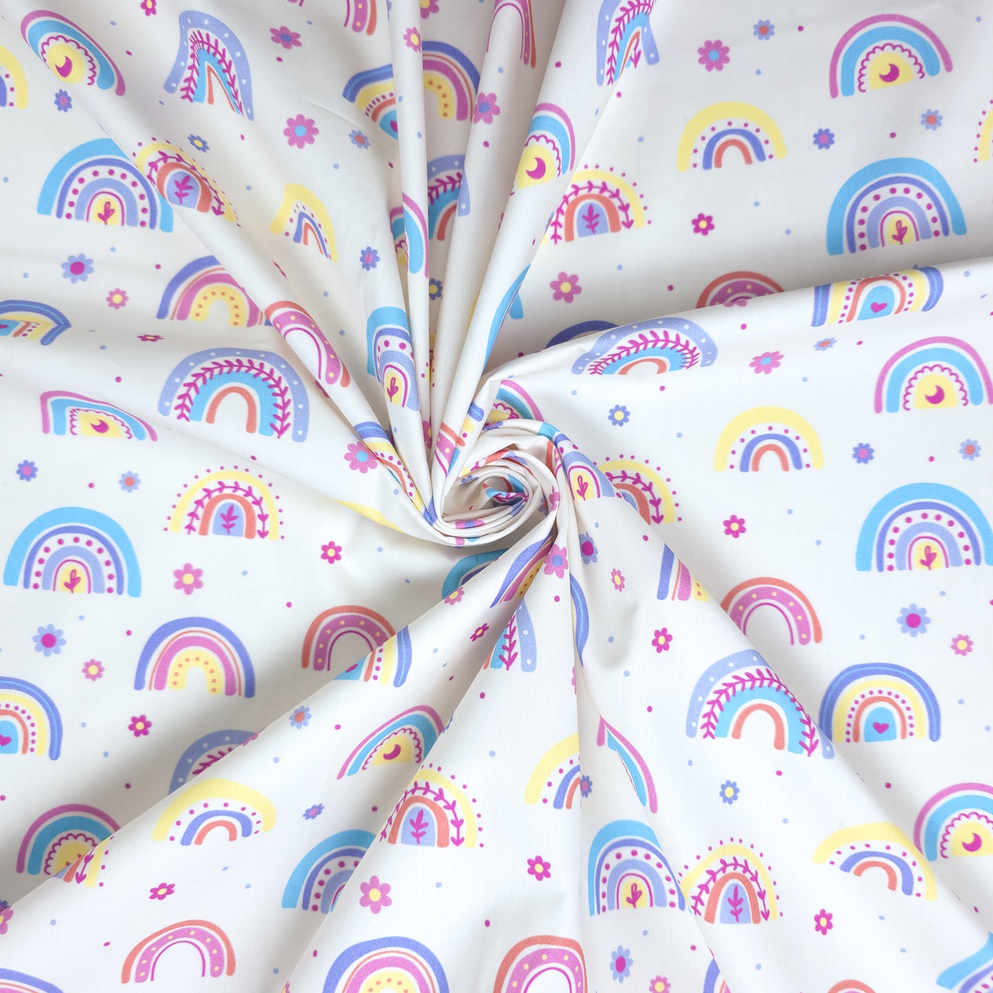 Whimsical Rainbow Garden Printed Poplin Fabric