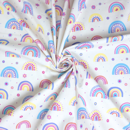 Whimsical Rainbow Garden Printed Poplin Fabric