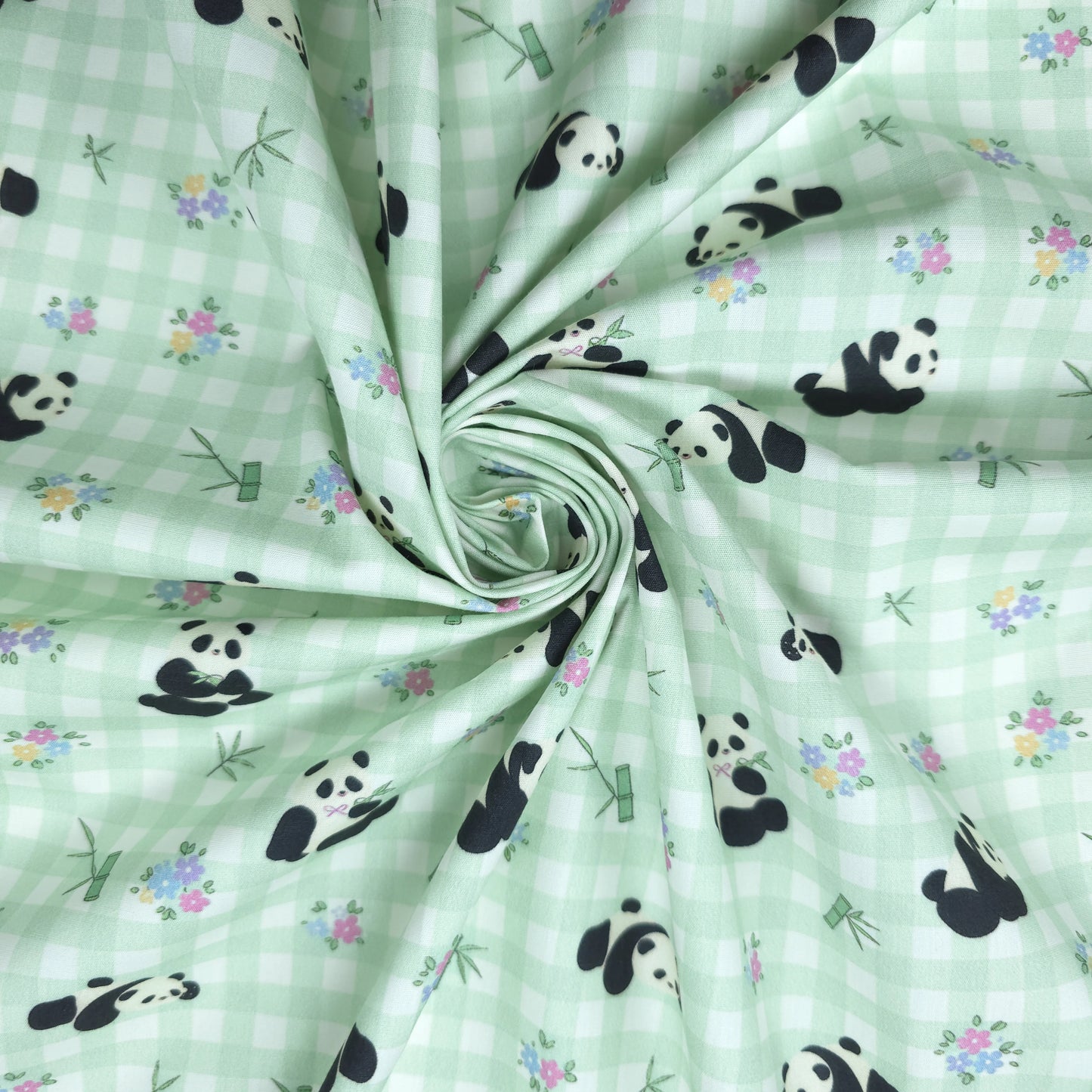 Bamboo Blossom Panda Printed Poplin Fabric