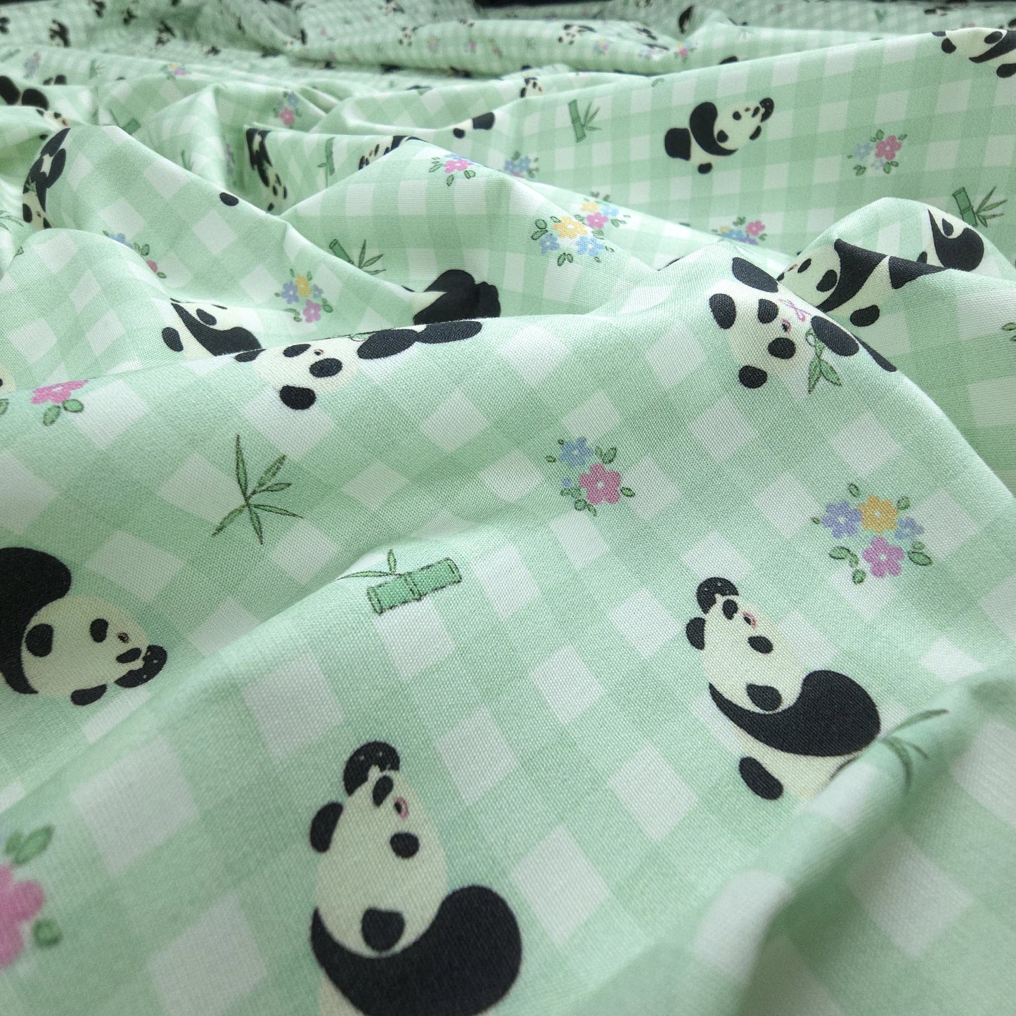 Bamboo Blossom Panda Printed Poplin Fabric