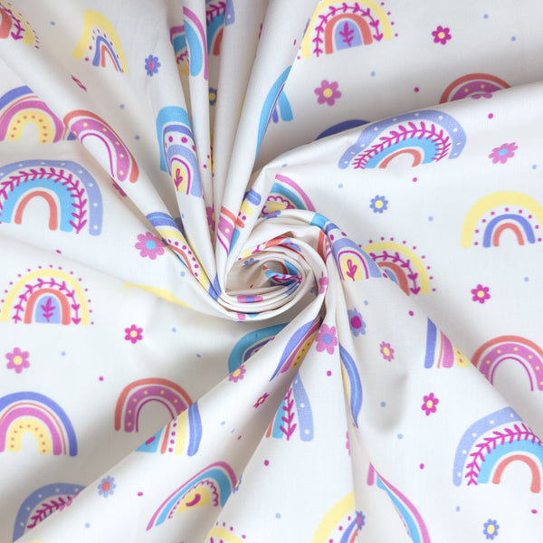 Whimsical Rainbow Garden Printed Poplin Fabric