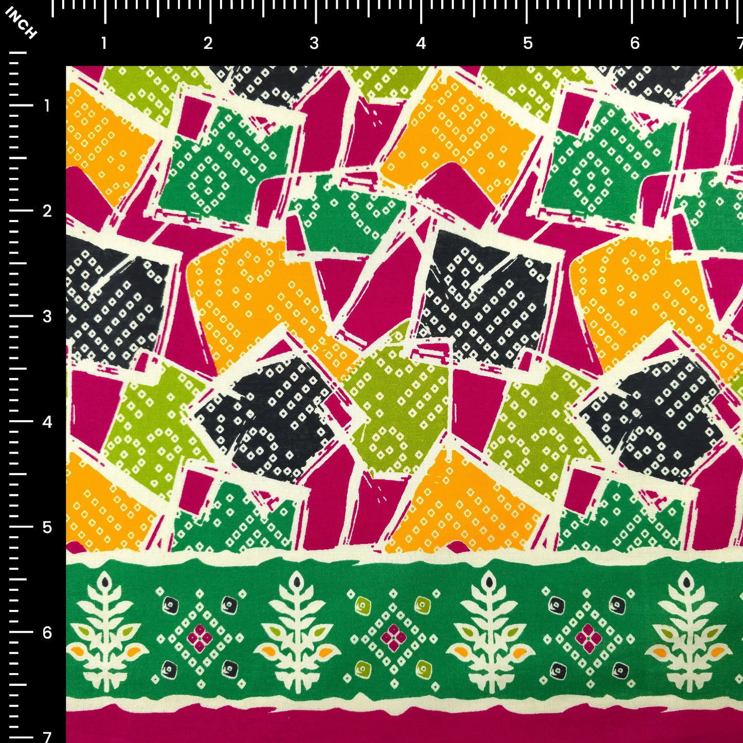 Jaipuri Patchwork Geometric Printed Poplin Fabric with Border