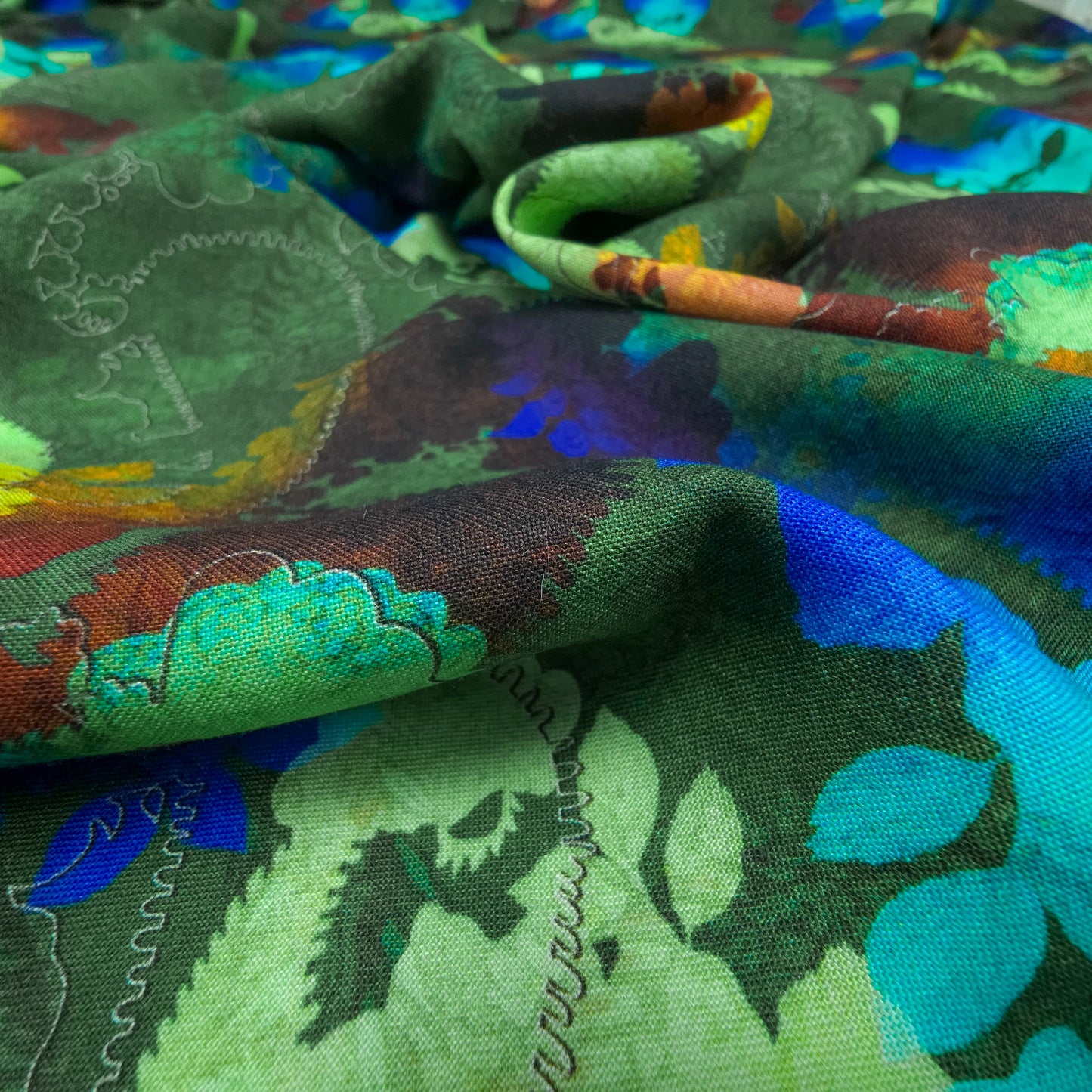 Autumn Garden Abstract Printed Rayon Fabric