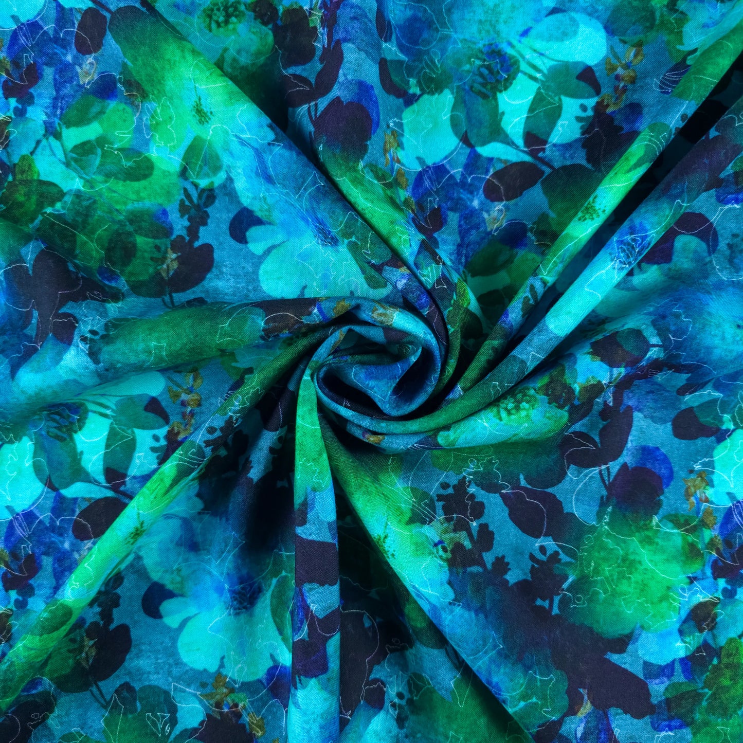 Ocean Mist Floral Printed Rayon Fabric