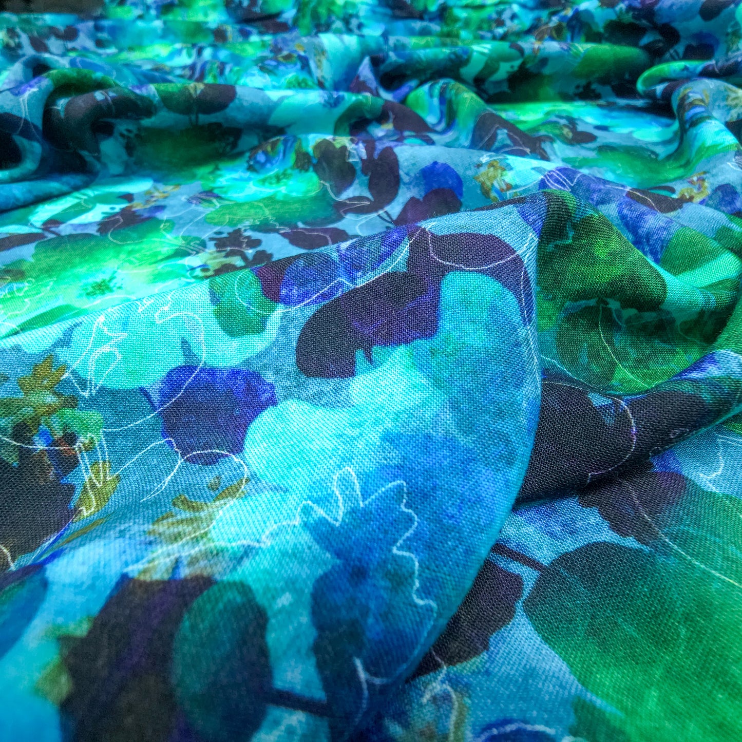 Ocean Mist Floral Printed Rayon Fabric