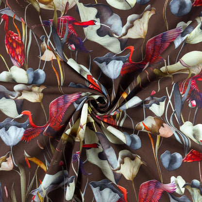 Elegant Crane Garden Printed Rayon Fabric