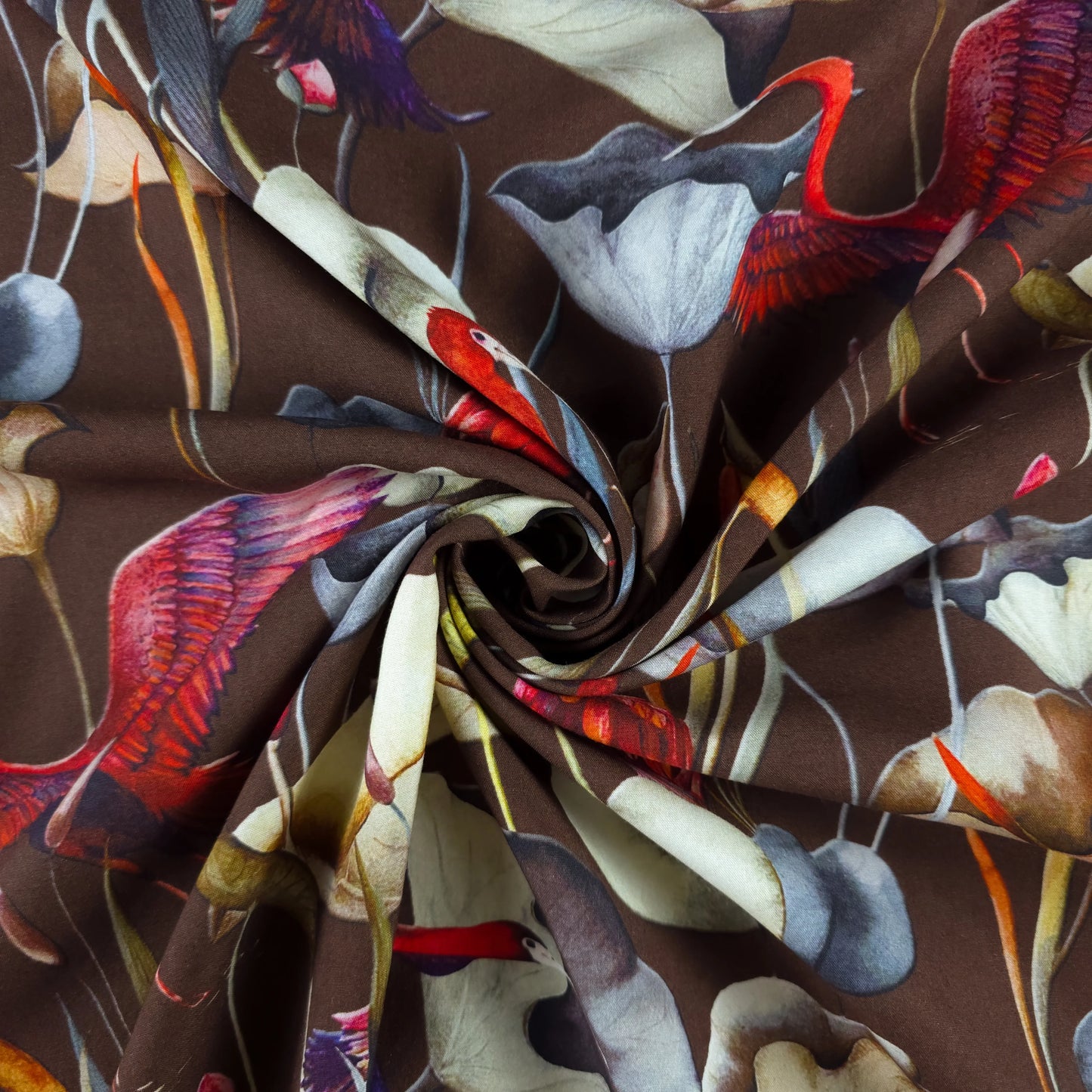 Elegant Crane Garden Printed Rayon Fabric