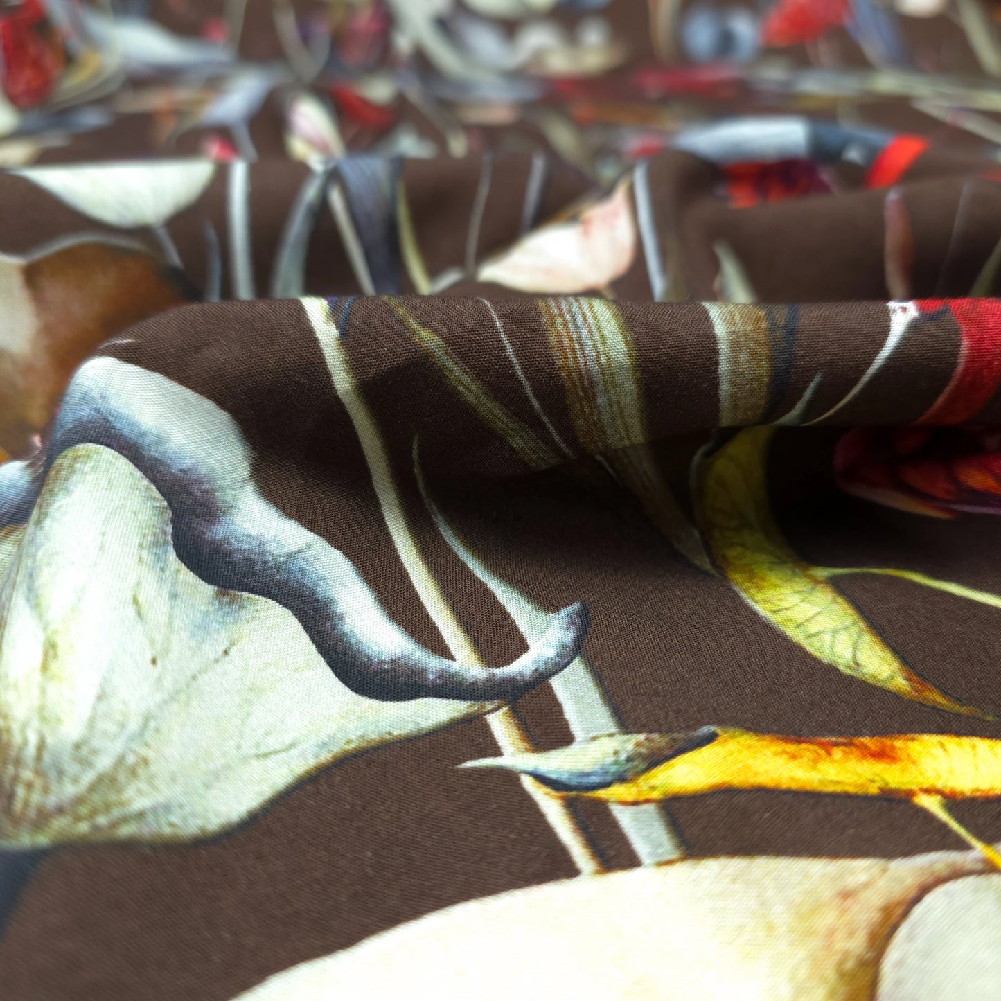 Elegant Crane Garden Printed Rayon Fabric