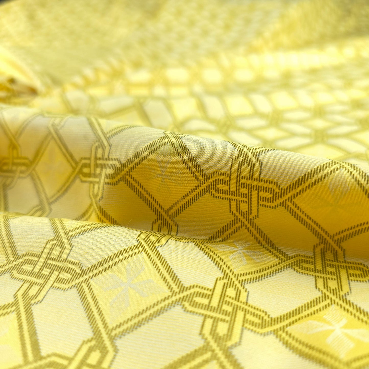 Azure Crest Printed Satin Fabric