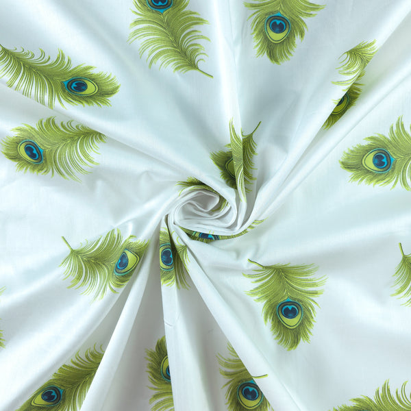 Elegant Peacock Feather Printed Satin Fabric