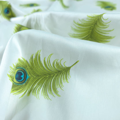 Elegant Peacock Feather Printed Satin Fabric