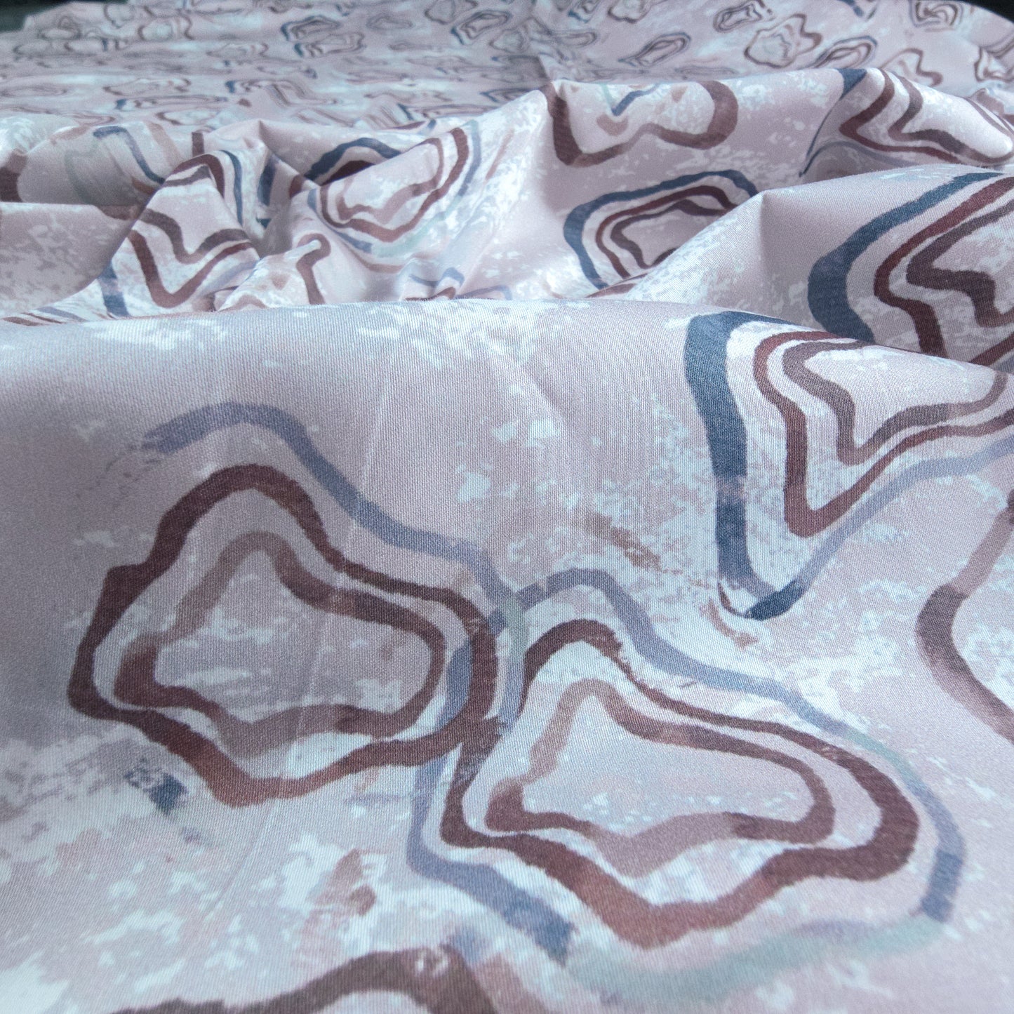 Abstract Organic Contour Printed Satin Fabric