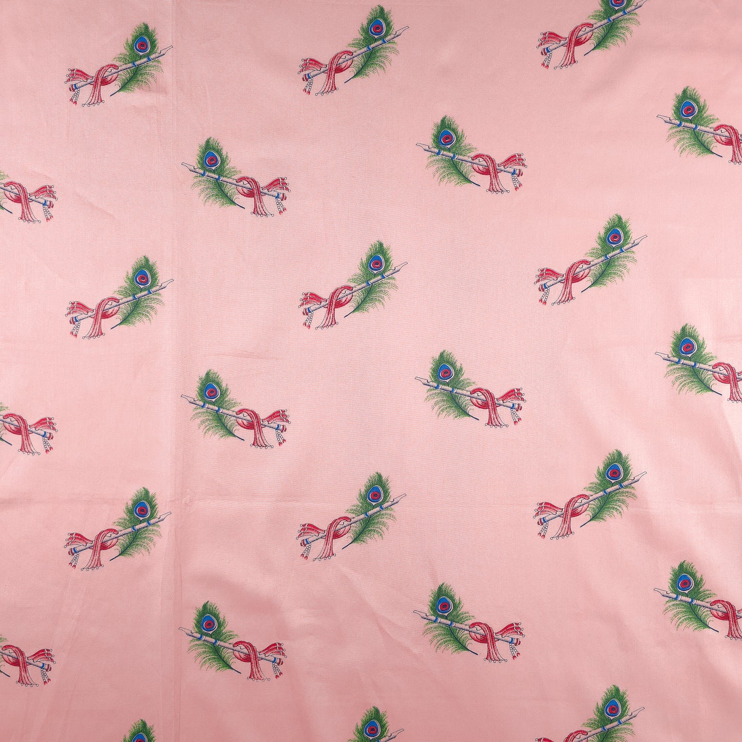 Regal Peacock Feather Printed Satin Fabric