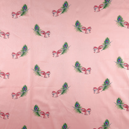 Regal Peacock Feather Printed Satin Fabric