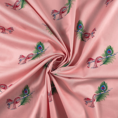 Regal Peacock Feather Printed Satin Fabric